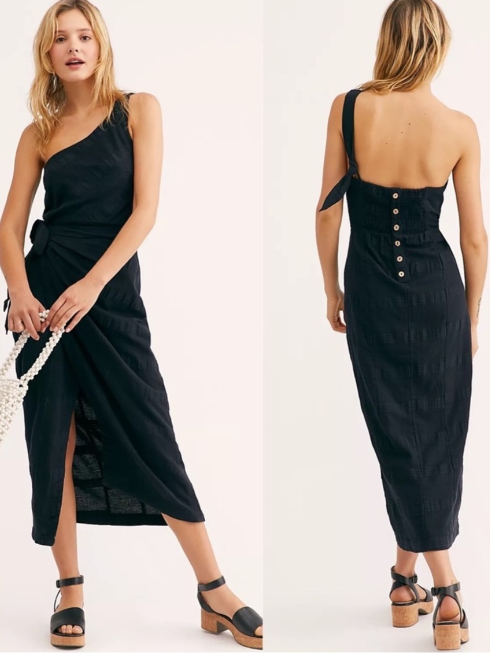 Free People At Leisure Midi Dress in Black SZ M NWT